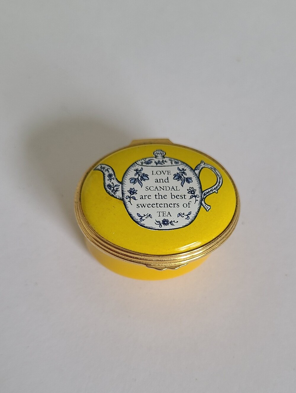 Vintage Halcyon Days England Collectible Miniature Yellow Enamel Trinket Box